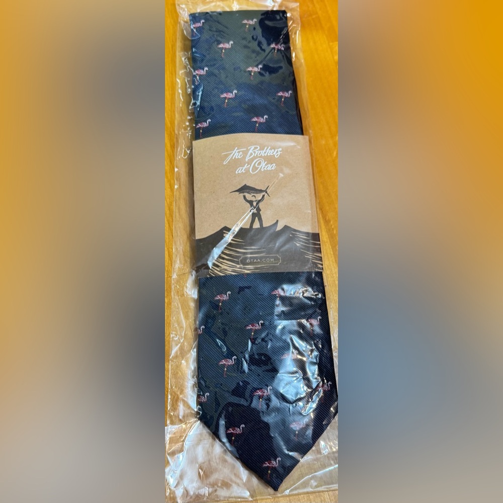 New The Brothers At Otaa Navy Blue Microfiber Mens Tie W/ Pink Flamingos